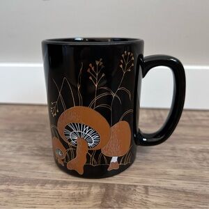 Mushroom botanical graphic black brown gold coffee mug tea trendy